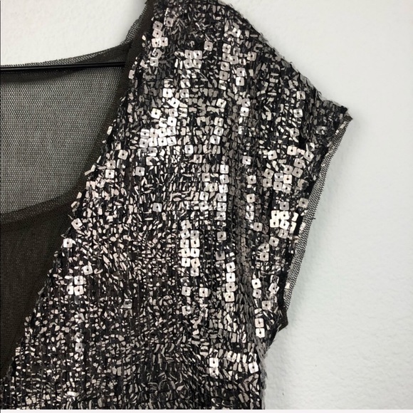 Free People Sequin Mesh Mini Shift Dress Silver - Picture 5 of 8